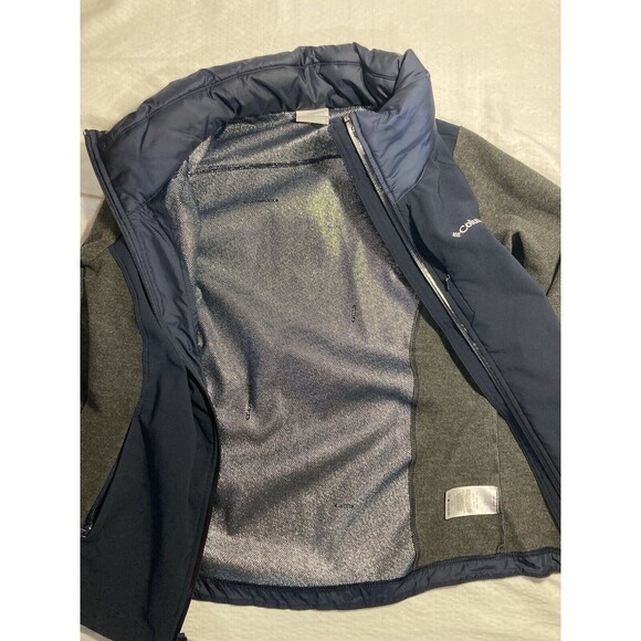 Columbia Women’s Medium Jacket Omni Heat Blue Gray Felt Sleeves Unique Style - Picture 3 of 9